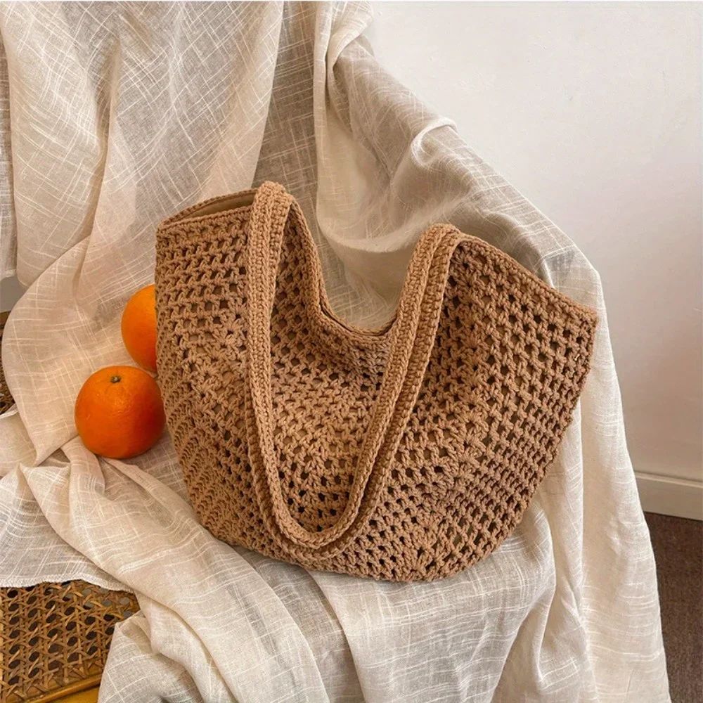 

Cotton rope woven bag women's summer new fashion large capacity hollow beach bag lazy wind shoulder tote big bag