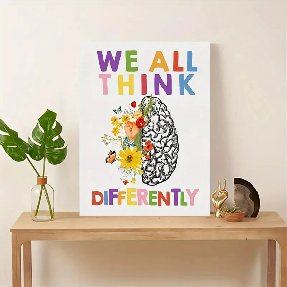 Growth Mindset Confirmation Mental Health Poster, Special Education Therapy Wall Art Emotional Brain Psychology Canvas Painting