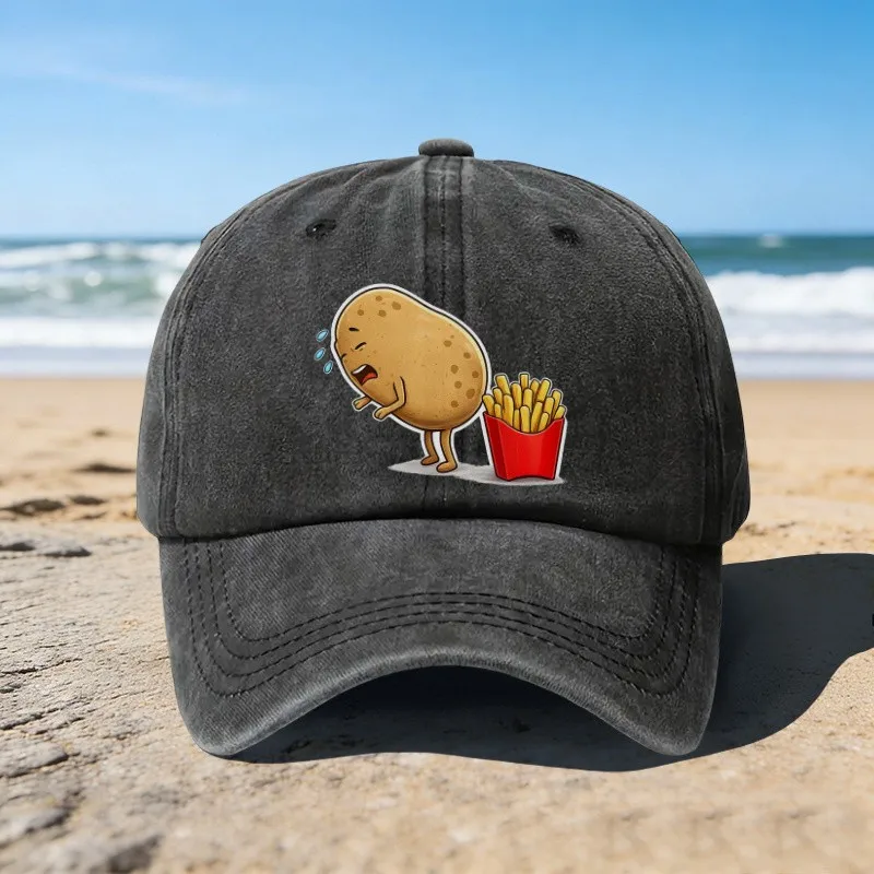 Crying-Potato-and-French-Fries-Print-Baseball-Cap-Unisex-Adjustable-Cotton-Cap-for-Beach-Vacation-Outdoor-Activities
