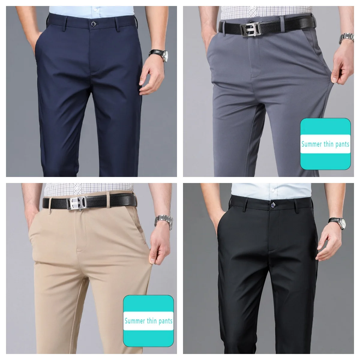 Schwarze Anzughose für Herren, geeignet für Frühling und Herbst, dehnbar und bügelfrei, schmale Passform, formelle Hose für Herren, Anzughose. – Detail 1