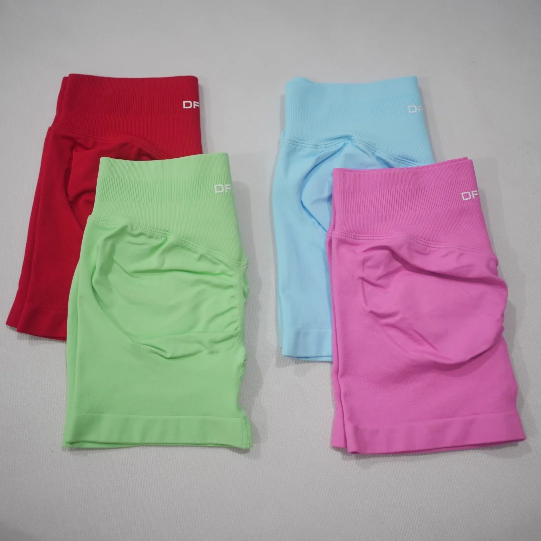 DF LOGO 2026 New Women Scrunch Butt Yoga Shorts High Waist Hip Lifting Push Up Squat Proof Sports Shorts Gym Workout Running