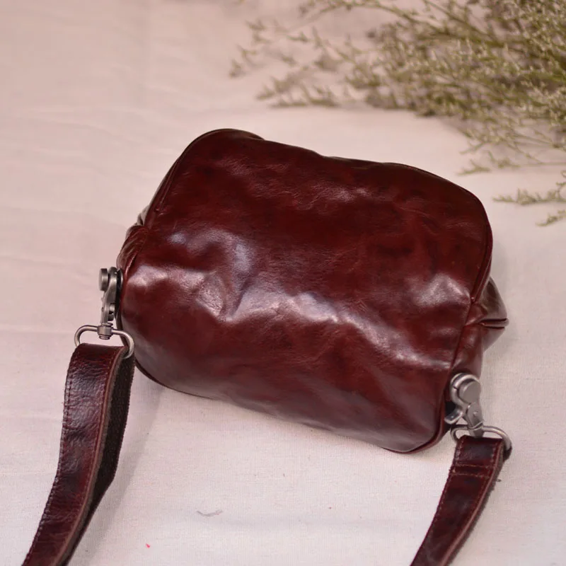 Gland TOO-Sac de poitrine en cuir tanné végétal pour homme, sac à bandoulière vintage, couche supérieure, cuir de cercle souple, petit