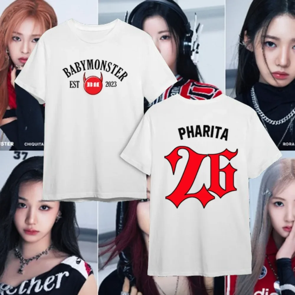 Babymonster Tshirt Women's Crew Neck Printed T-Shirt Bias Ahyeon Asa Rami Rora Ruka Rami Pharita Chiquita Clothes Streetwear