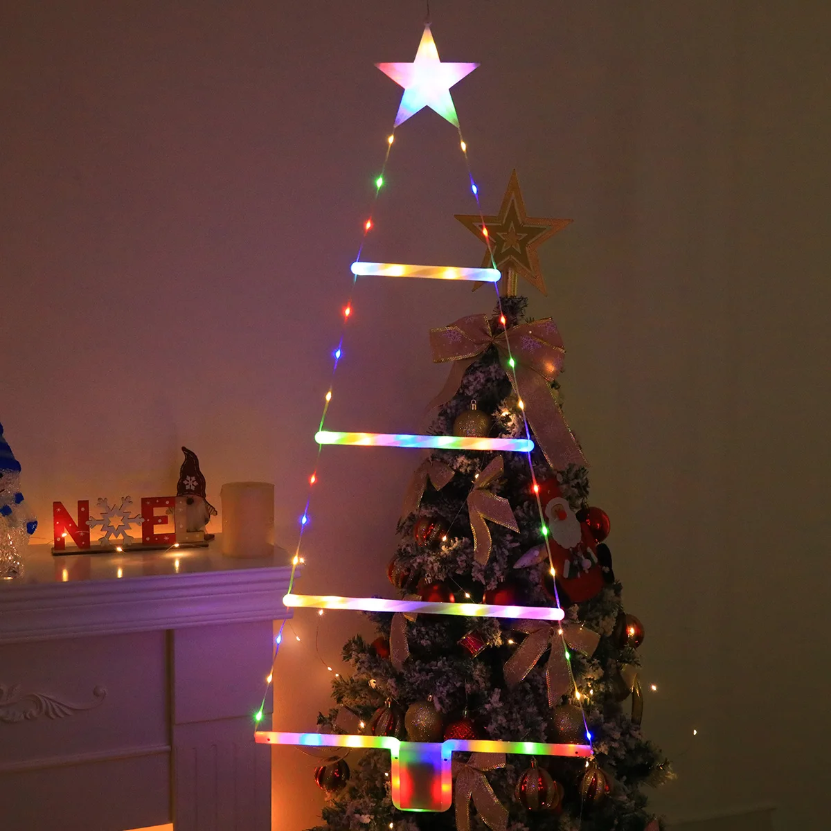 Stylish Hanging LED Christmas Tree Light with Star, Battery Operated, Indoor Festive Wall Window Decor, Batteries Not Included