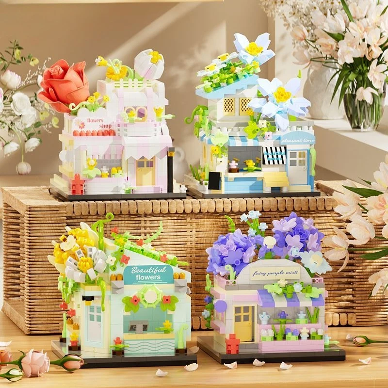 Flower Shop Building Blocks, Small Particle Educational Assembly Toy, Desktop Ornament, Floral Bricks Gift for Boys & Girls