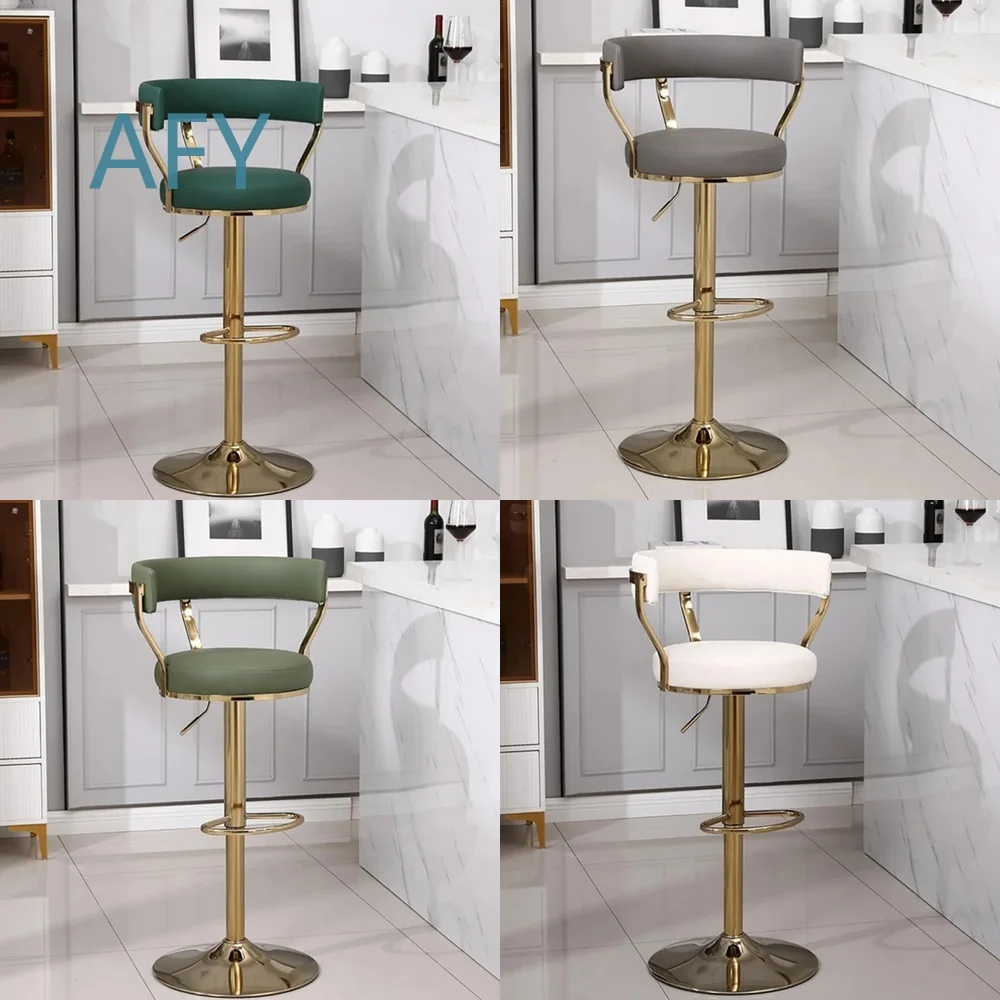 Light Luxury Bar Stool for Home Office Pub Restaurant Adjustable Height Swivel Leather Seat with Stainless Steel Frame Modern
