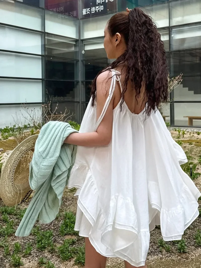 

Summer New Women's Svel Top Maxi Skirt Set Fairy Aosphere Layered Design Large Swing Strap Vest Korean Sle