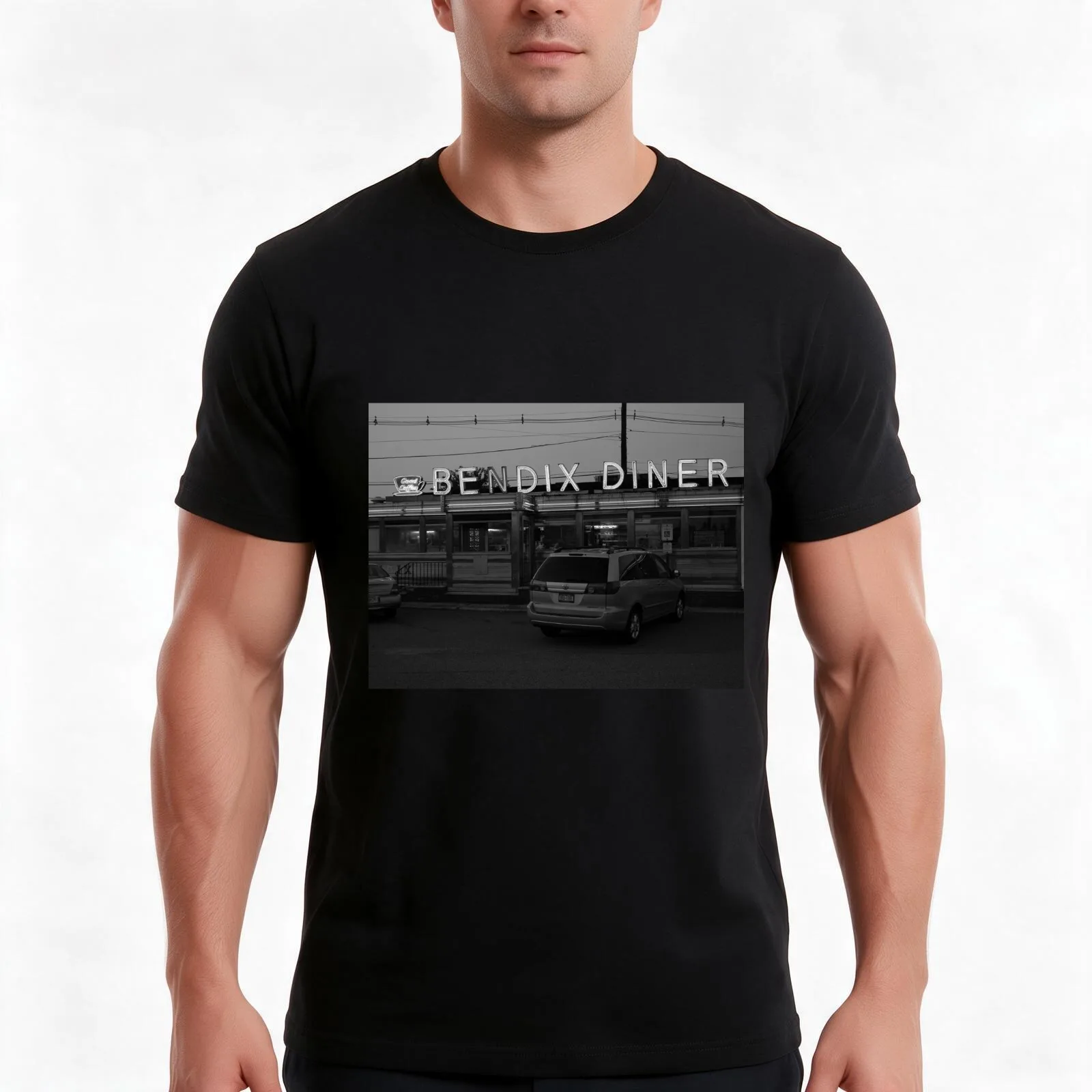 Hasbrouck Heights, NJ - Bendix Diner T-Shirt, Summer Casual Cotton Tee, Oversized Streetwear Tops, Vintage Graphic Print