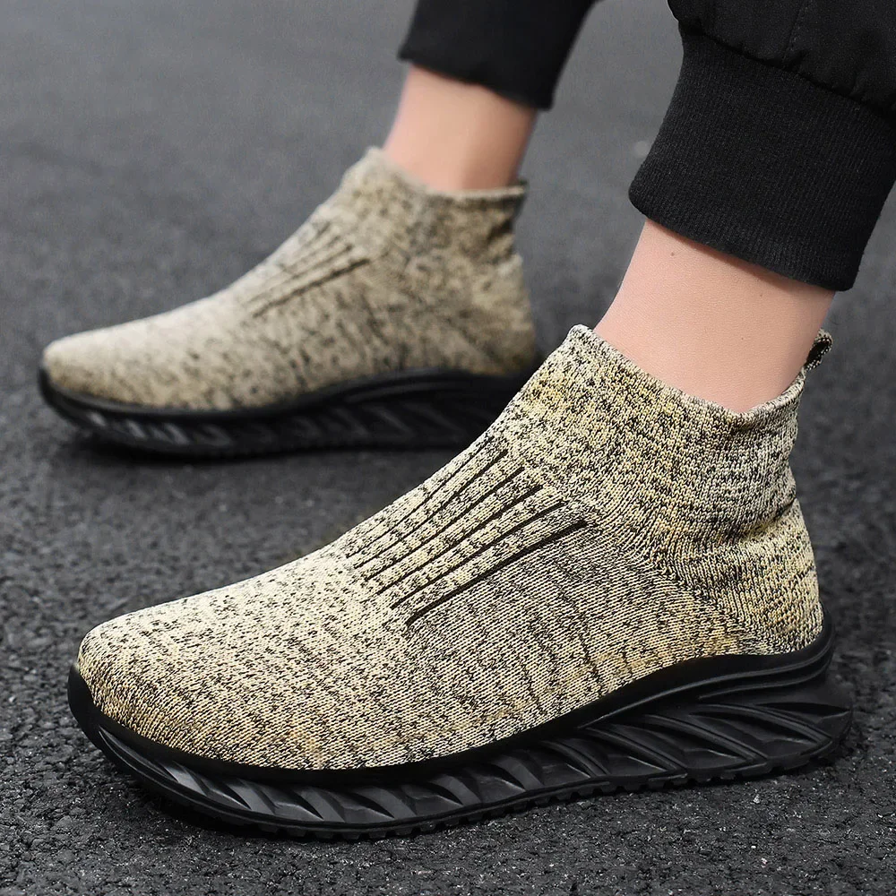 Men Sneakers Outdoor Sock Shoes for Dancing Walking Breathable Mid Top Casual Shoes Slip on Mesh Platform Shoes Plus Size 39-46