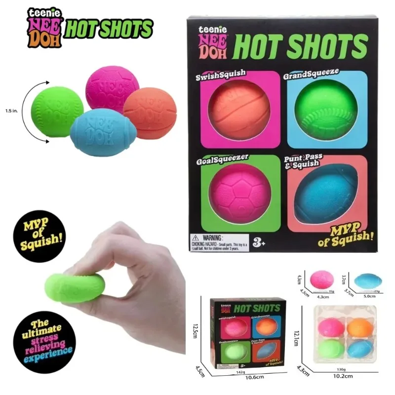 NEEDOH Four-in-one Sports Ball HOT SHOTS FourPiece Soccer Basketball Football Stress-ReliefToy Squishy Toy Kawaii Squishy Fidget