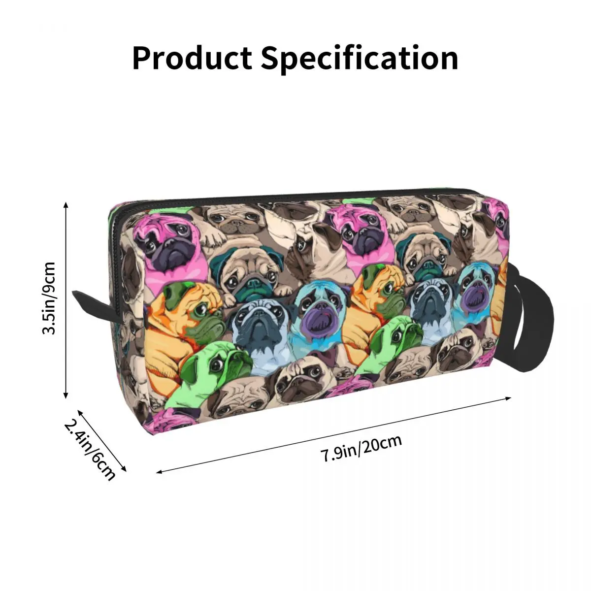Colorful Pug Cartoon Pattern Pencil Case for Studen School Pen Box Pencil Bag Stationery Supplies Travel Women Organizer Pouch