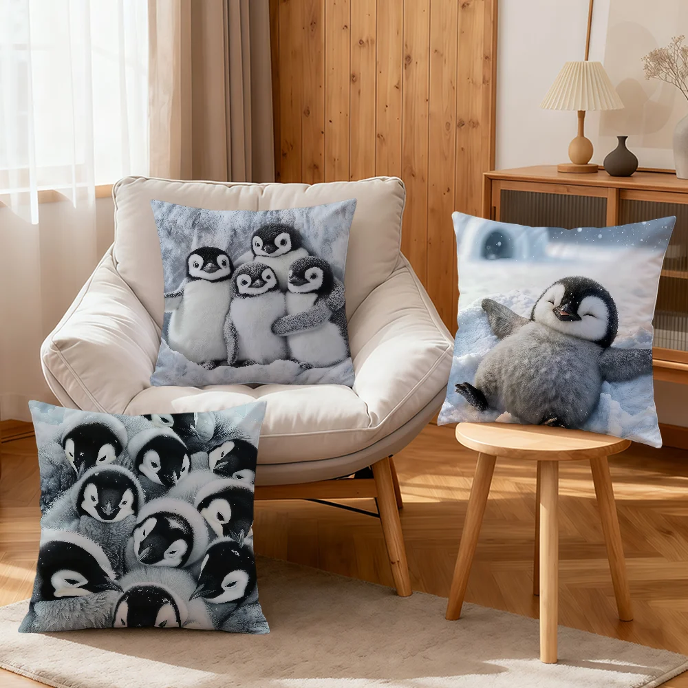 kawaii funny art Penguin Family cushion cover soft pillowcase Sofa Home Living Room bedside Decor pillow cover Gift Party hogar