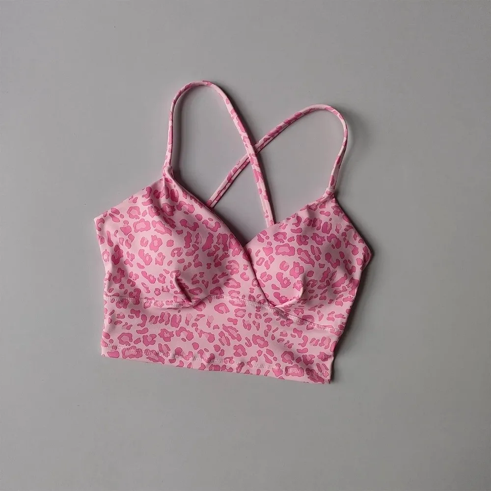 Comfortable Chest Pad Sports Bra Beautiful Back Design Fixed Cup Running Vest Suspender Style Cherry Print Yoga Vest For Women