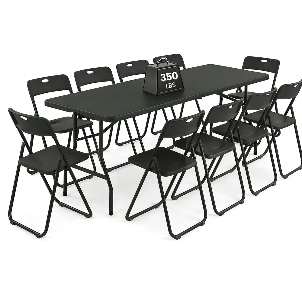 

Foldable Table Set with 10 Pack Plastic Folding Chairs, Heavy Duty 350 lbs Folding Table amp Folding Chairs, Portable Foldable