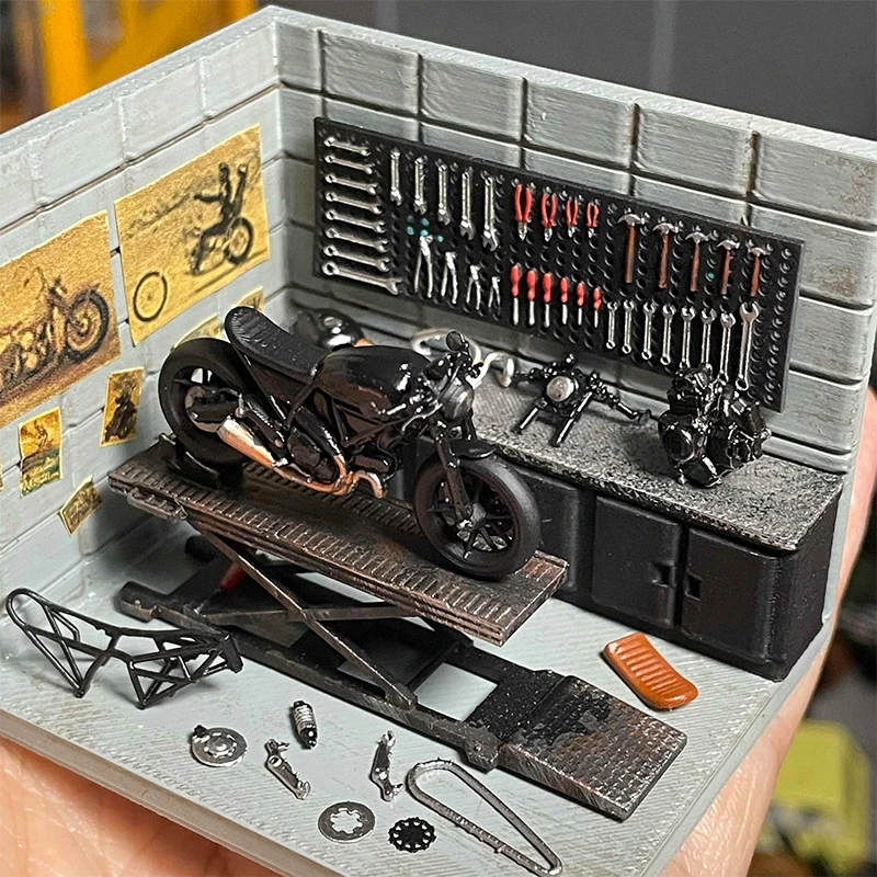 1:64 オートバイ車修理ツールモデルガレージワークショップ壁掛け小道具シーン DIY モデル子供のおもちゃ