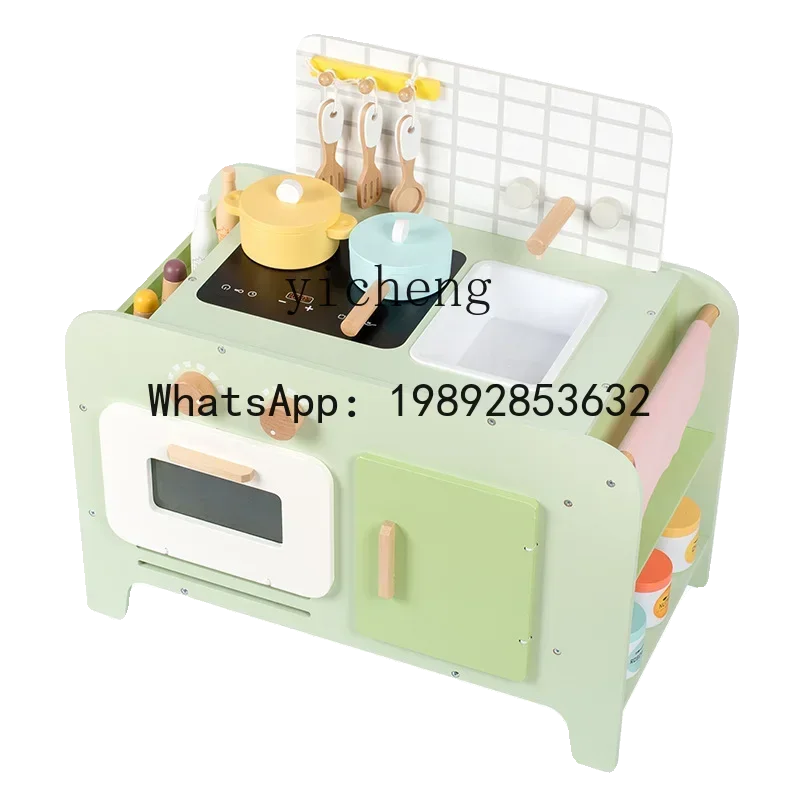 AF  Simulation Cooking  Children Baby Small Kitchen Suit Small Stove Wood Kitchen Cabinet
