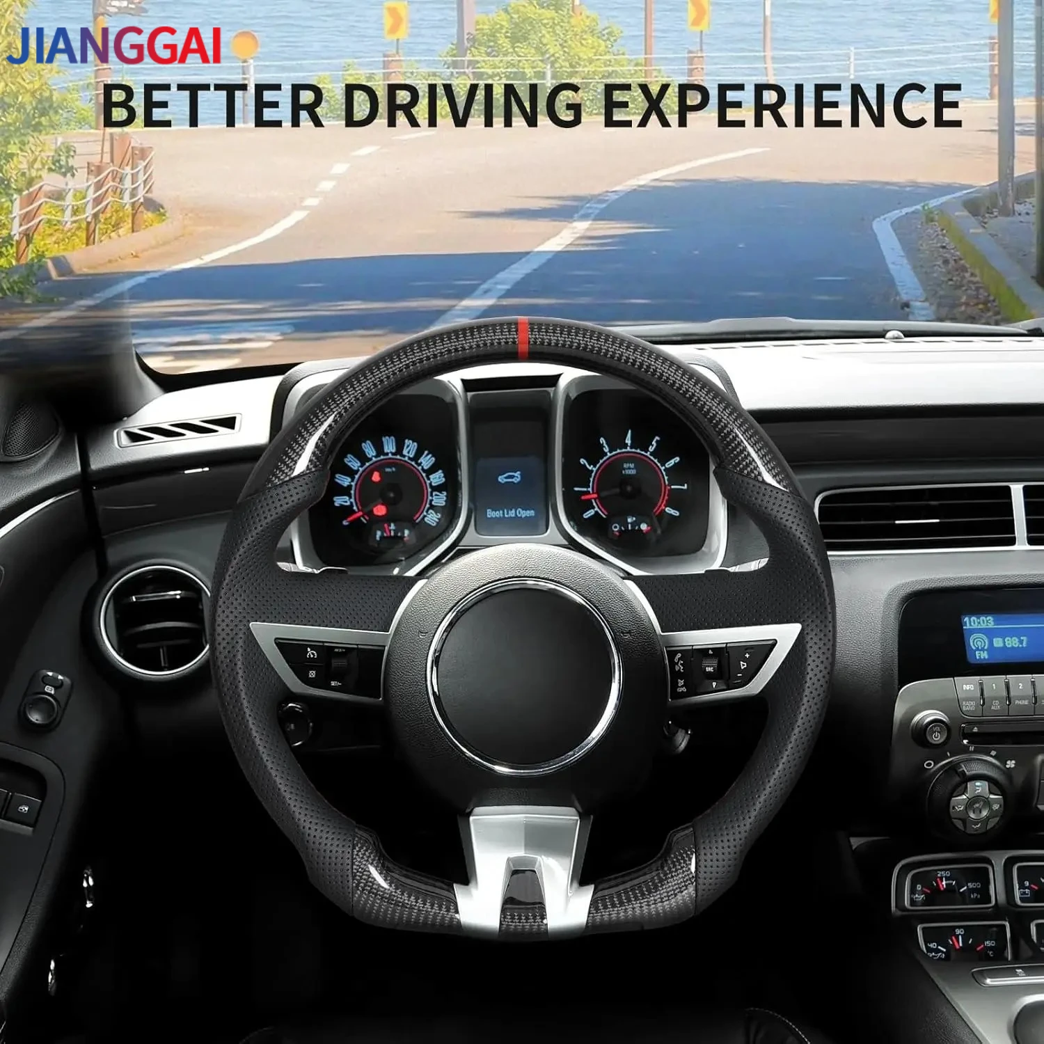 

Real Carbon Fiber Steering Wheel Red Stitching Without Heated With Paddle Hole Fit For Chevy Camaro 2010-2011 Car Accessories
