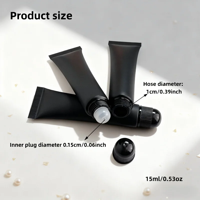 

30 шт., 15 мл, белый/черный тюбик для губ с черной крышкой/белой крышкой, многоразовый пустой упаковочный материал для красоты