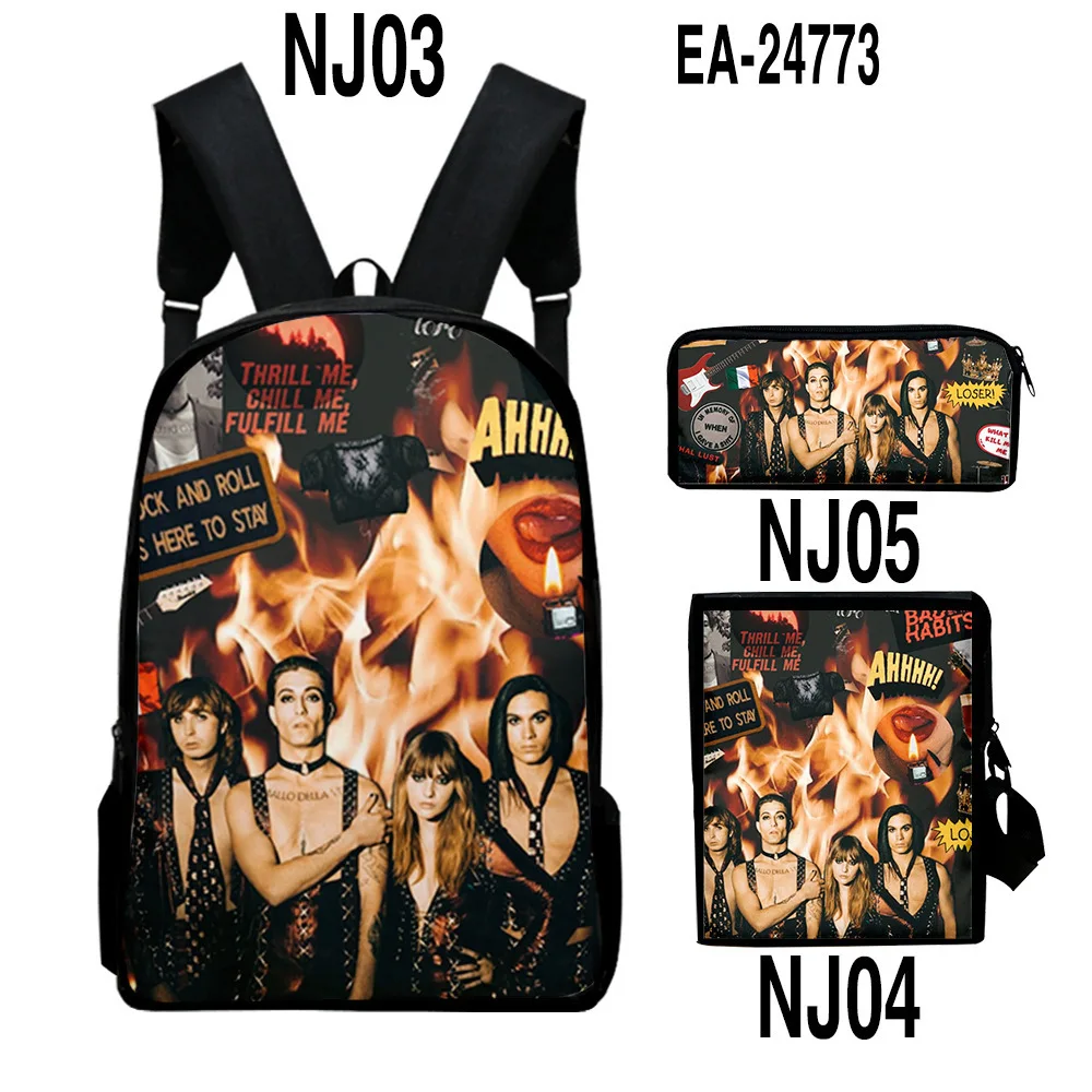Classic Popular Peculiar Maneskin 3D Print 3pcs/Set pupil School Bags Laptop Daypack Backpack Inclined shoulder bag Pencil Case