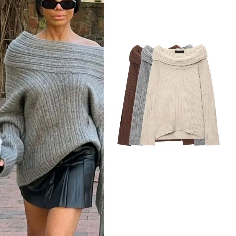 

Comfortable Loose Women's Knitwear Casual Lazy One-oulder Design Autumn New Arrival Polyester Fiber Long Sve Thermal
