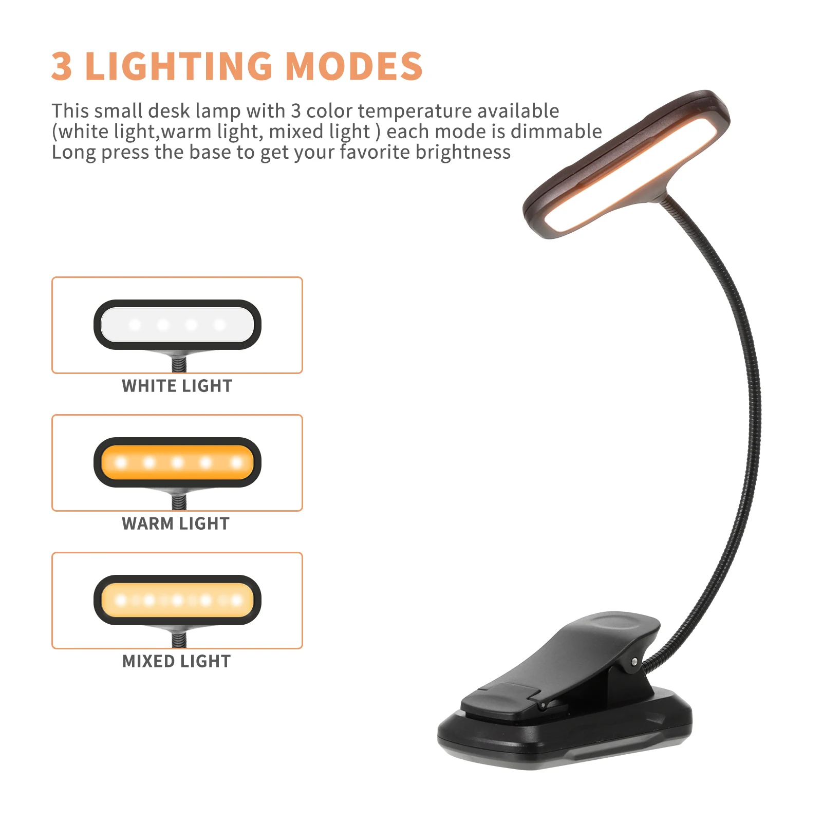 LED Eye Protection Book Night Light Adjustable Mini Clip-On Study Desk Lamp Battery Powered Flexible For Travel Bedroom Reading