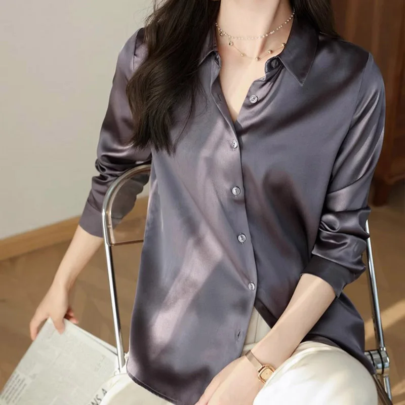 Women Clothing Casual All-match Long Sleeve Chiffon Shirt Spring Autumn Fashion Loose Solid Blouses 40-85Kg Office Lady Chic Top