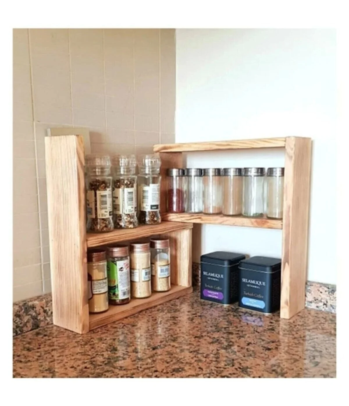 

Kitchen Accessories Home Decorations Wooden Organizer Novel Spice Rack Salt Holder Tool Storage Utensils Dryer 2pc Set