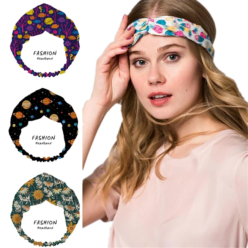 Fashion Women Girls Bohemian Hair Bands Purple Print Headbands Retro Turban Bandage Bandanas HairBands Hair Accessories Headwrap