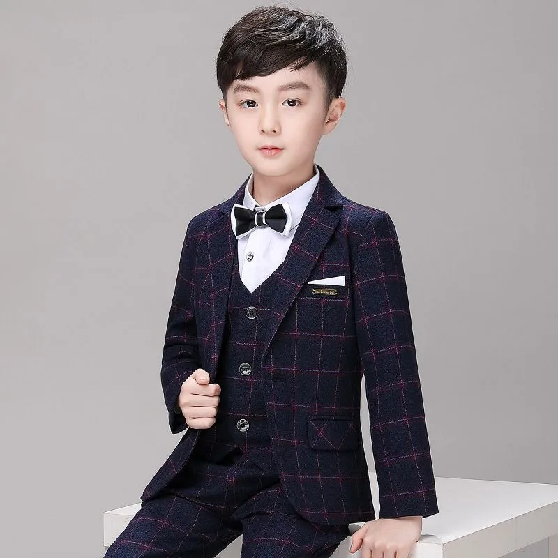 Checkered Mini Suit for Boys Spring Autumn New Arrival Kids Formal Wear British Style Blazer Ready to Ship