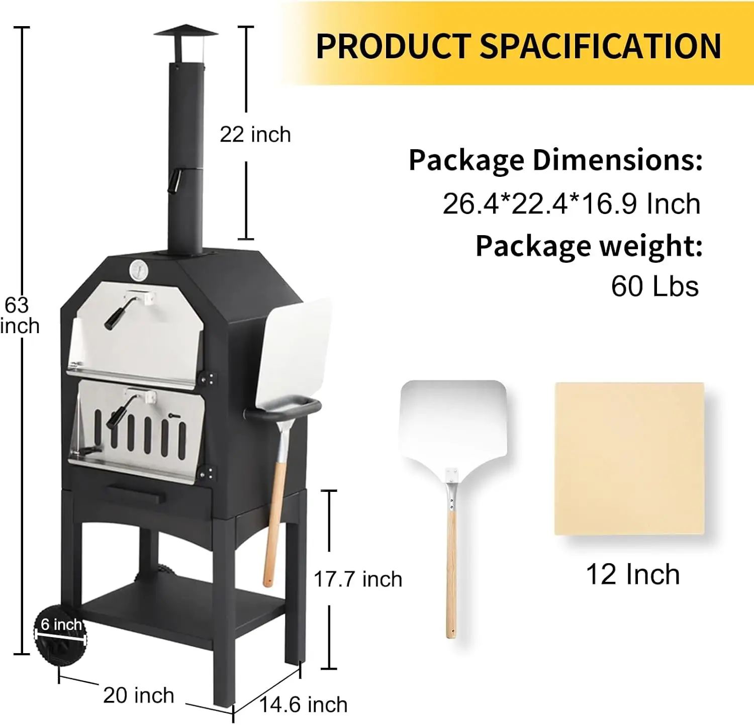Outdoor Oven - Wood Fired Pizza Oven for Outside with Stone, Peel, Grill Grate & Cover  Patio Pizza Maker Perfect