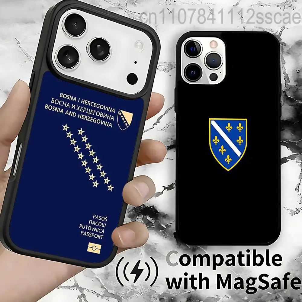 

Bosnia Herzegovina Passport Case For iPhone 17,16,15,14,13,12,11,Pro,Max,Plus,Mini,SE4,E Magnetic Magsafe Wireless Charging