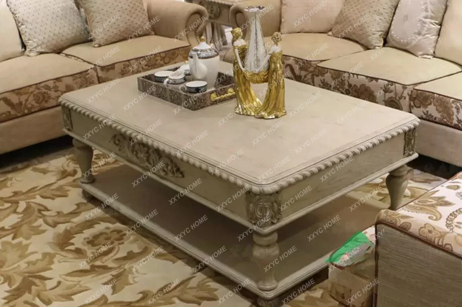 Solid wood coffee antique white tea table coffee  oak carved rectangular negotiation living room furniture
