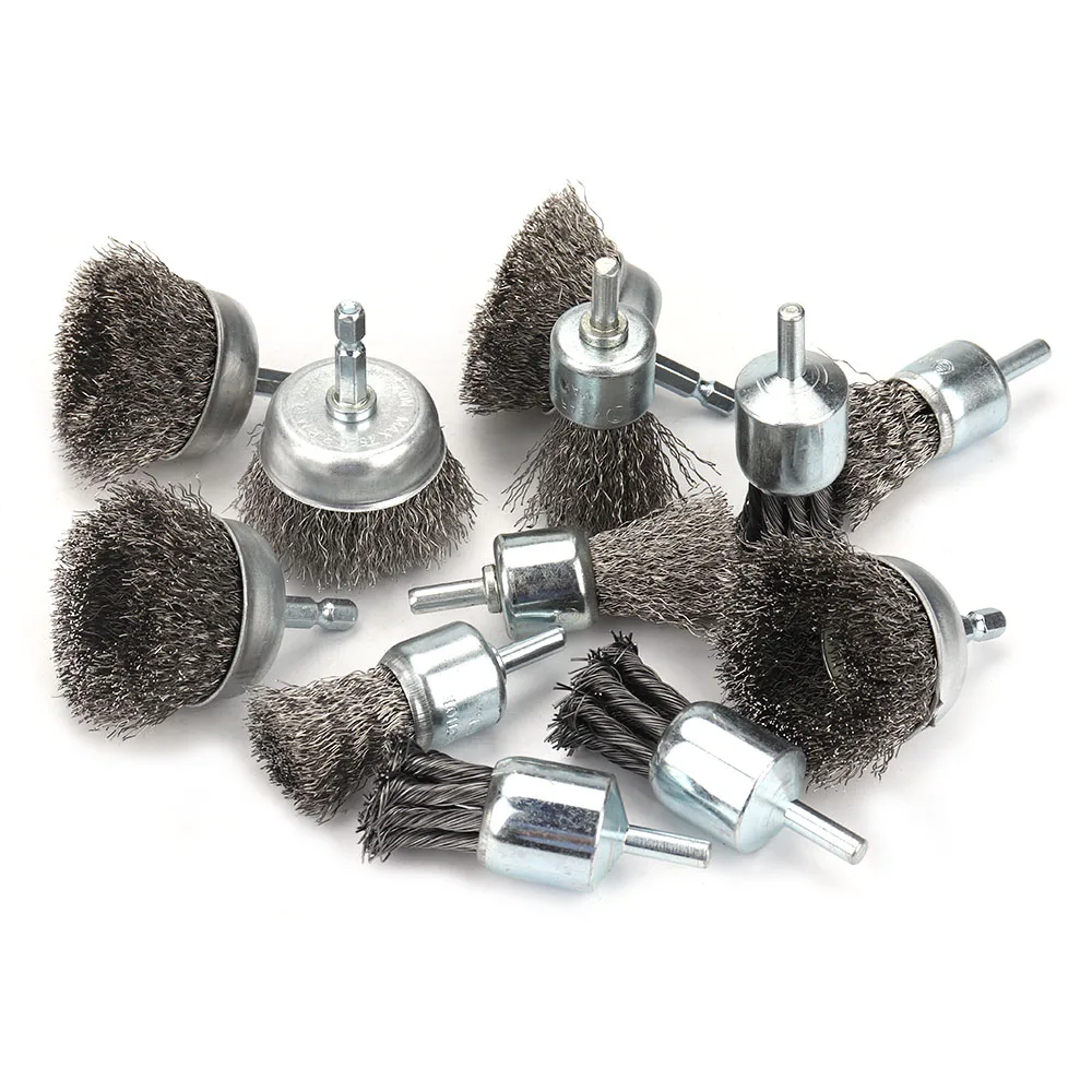 12Pcs Mix Stainless Steel Wire Wheel Brush Kit Polishing With 1/4\