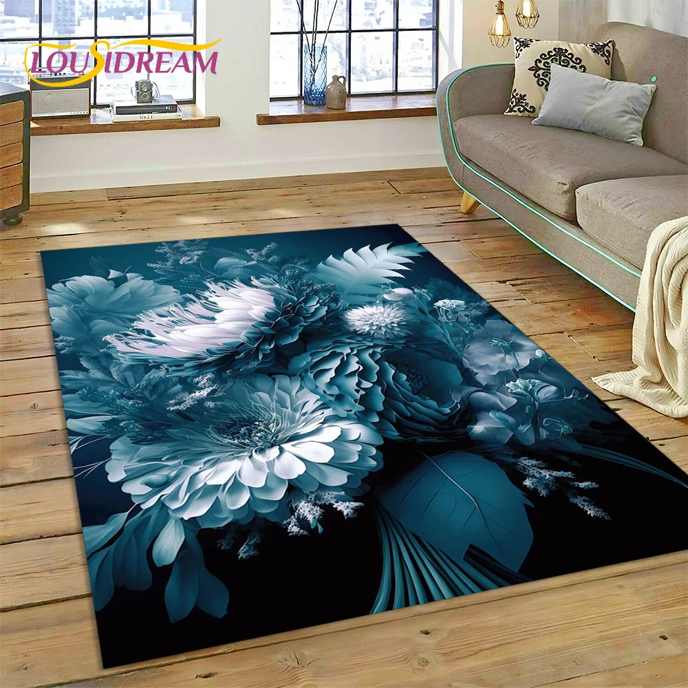 Daisy Rose Chrysanthemum Dream Flowers HD Carpet Rug for Home Living Room Bedroom Sofa Doormat Decor,Kids Area Rug Non-slip Mat