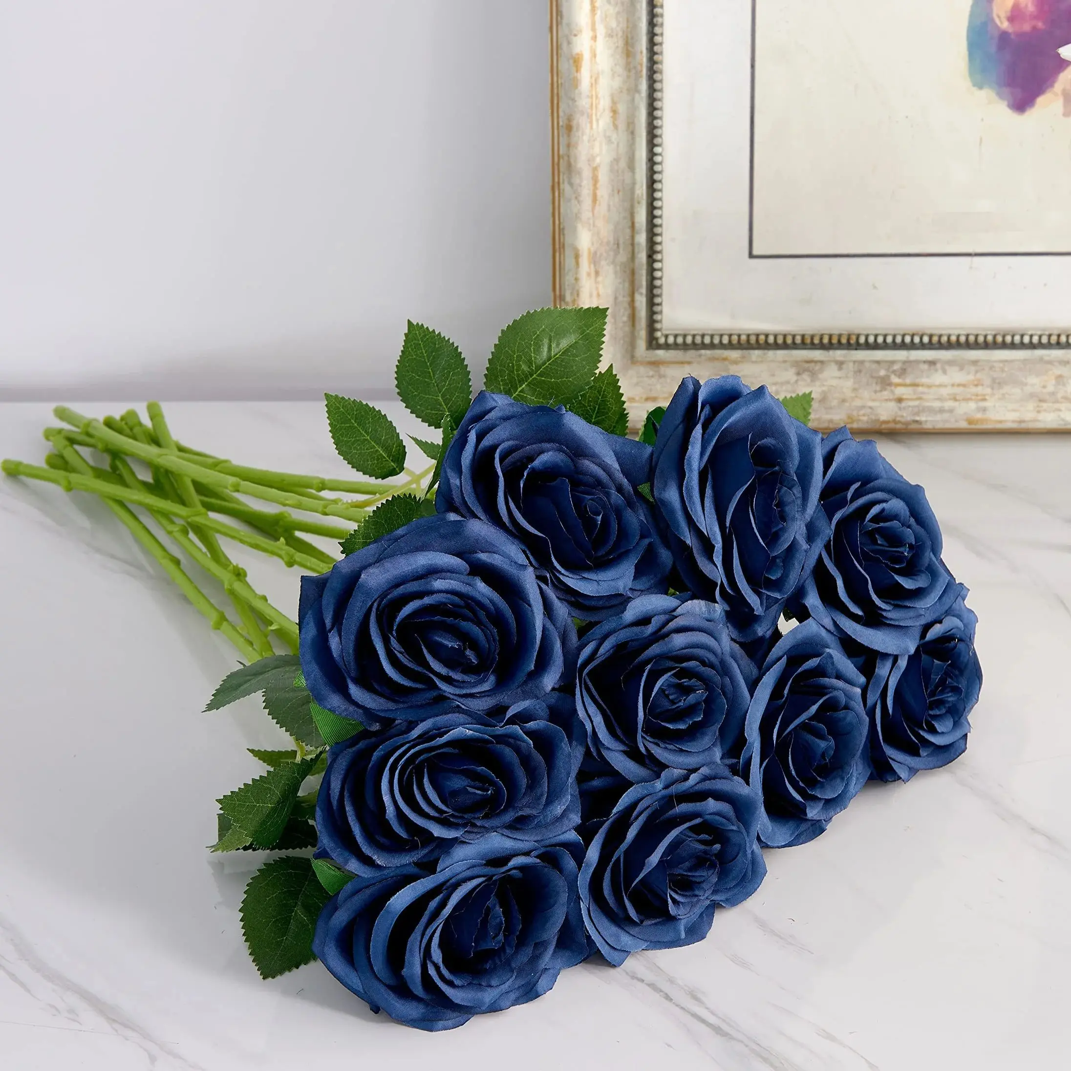 الورد الاصطناعي 10 قطع باقة الزهور المفتوحة ينبع الورد الصناعي لترتيب الزفاف، باقة الزفاف، زهور الحرير الصناعي المزيفة