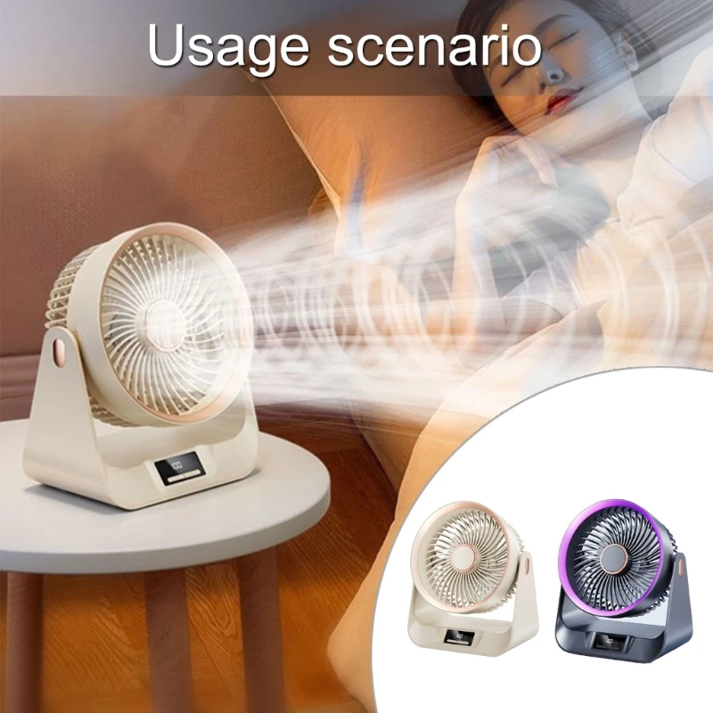 พัดลมตั้งโต๊ะจอแสดงผลดิจิตอลที่เงียบสงบพัดลมพกพาสำหรับห้องนอนห้องครัวบ้านกลางแจ้ง 5 ความเร็วขนาดเล็ก Camping ตาราง