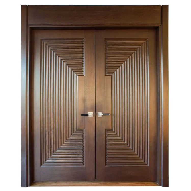 Prettywood Transitional Style Solid Walnut Exterior Front Double Wooden Main Door Design