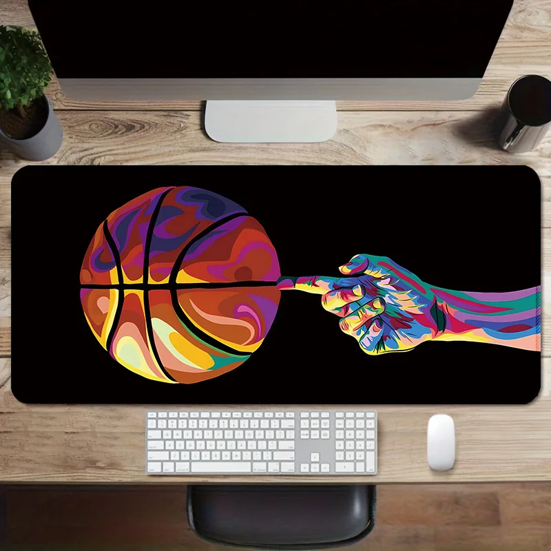 XXL Basketball Themed Mouse Pad Non-Slip Stitched Edge Desk Mat 40x90cm Mousepad Perfect Gift for Gamers Office Use Sports Fans