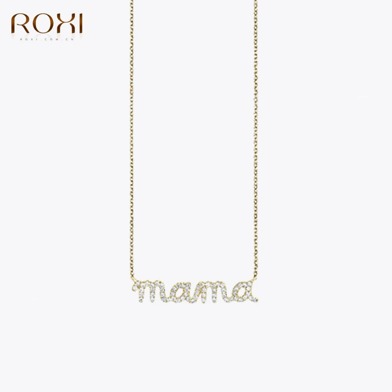 

ROXI S925 Sterling Silver 18K Gold Color MAMA Letter CZ Pendant Necklace Mother's Day Delicate Jewelrys For Women Mom collar