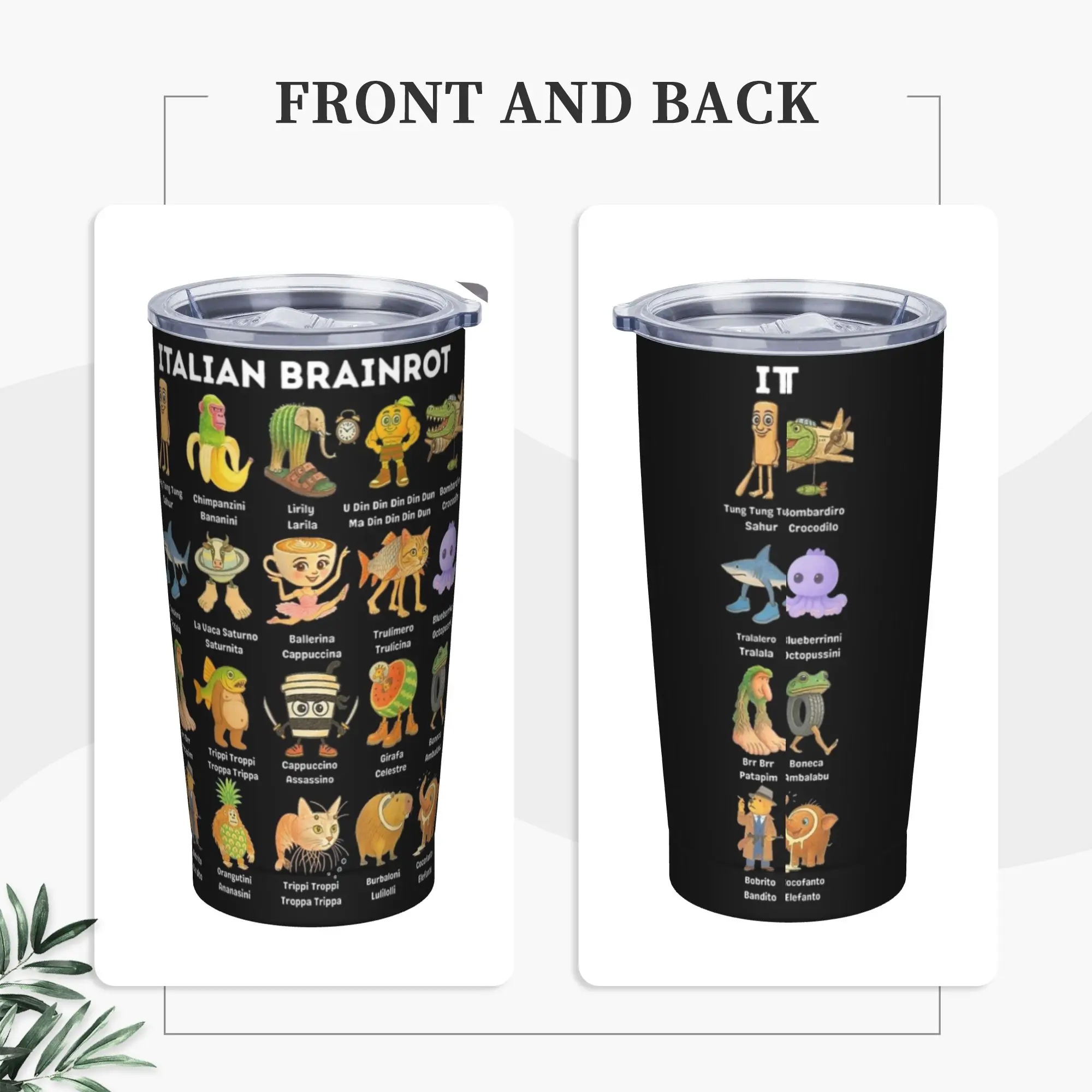 Italian Brainrot Pastel Meme Cartoon Tumbler Vacuum Insulated  Thermal Cup with Lid Straw Travel Mug Water Bottle, 20oz