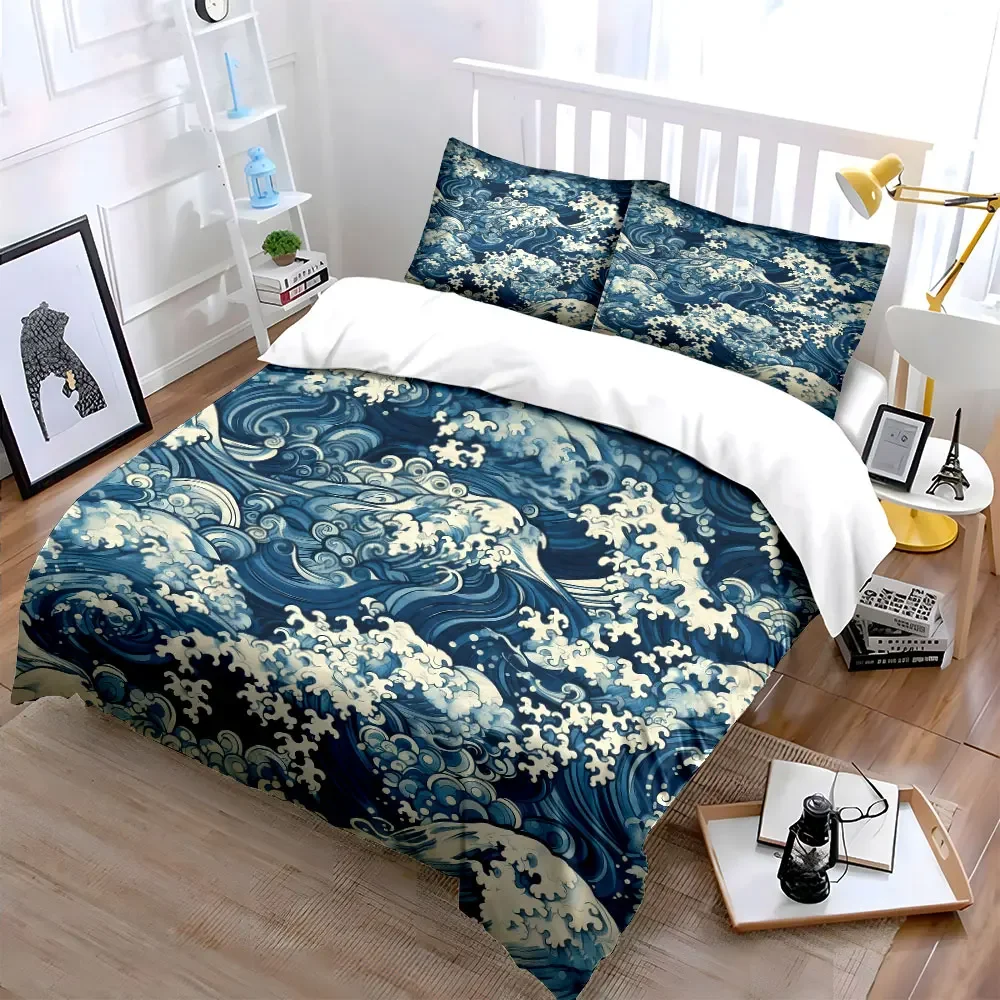 Ocean Waves Art Three-Piece Set Soft Comfortable Duvet Cover Bedding Set Included 1*Duvet Cover & 2*Pillowcases, gift
