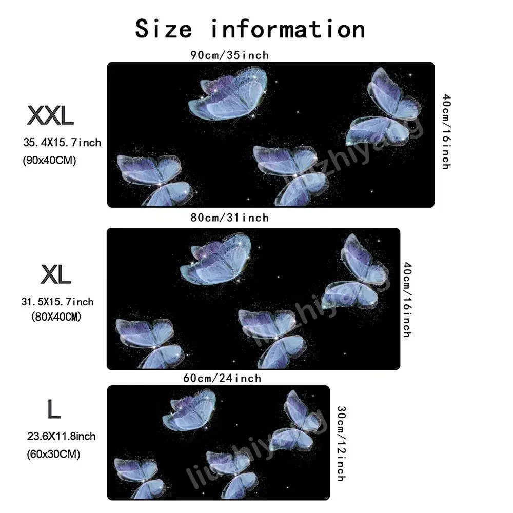 فراشة الفن ماوس الوسادة كبيرة الكمبيوتر مكتب ألعاب الجدول حصيرة XXL المطاط المضادة للانزلاق مخيط حافة لوحة المفاتيح الحصير قابل للغسل منصات مكتب