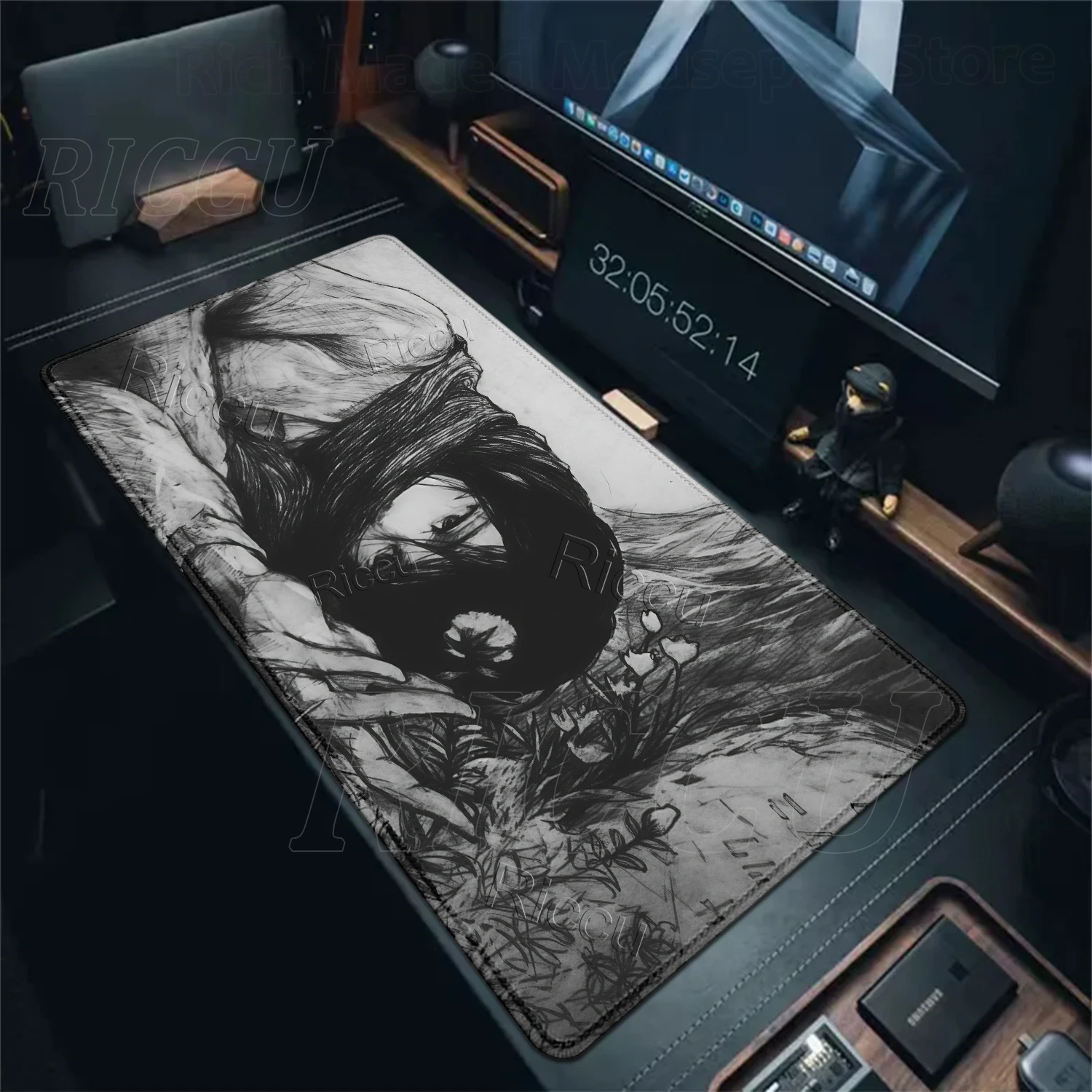 Podkładka na biurko Anime Attack on Titan XXL Duża Czarno-Biała Podkładka pod Mysz dla Graczy Komputerowa Podkładka pod Mysz do Laptopa Klawiatura Mata Pod Mysz Dywanik — zdjęcie produktu 2