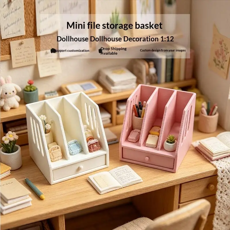 

1Pcs Miniature Desktop Storage File Basket For 1/12 Dollhouse Mini File Cabinet Scene Playhouse Toy Ornament