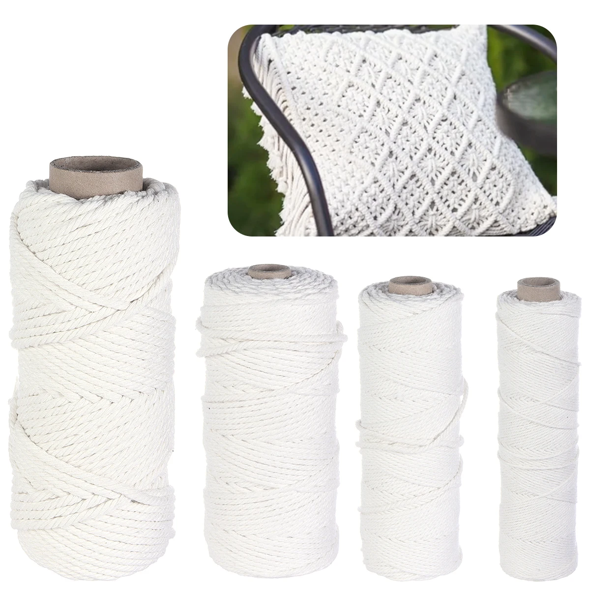 

50-100 yards White Cotton Macrame Cord 1-4mm Crochet Threads for DIY Knitting Rope Bohemia Party Home Decor Sewing Accessories