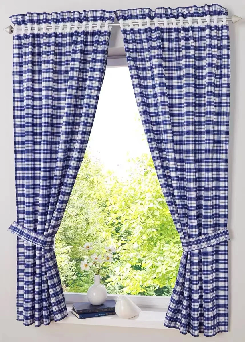 2PCS Hot Sale Cafe Curtains Lattice Curtain for Kitchen Window Balcony Rome Pleated Design Red Blue Color Short Roman Curtain