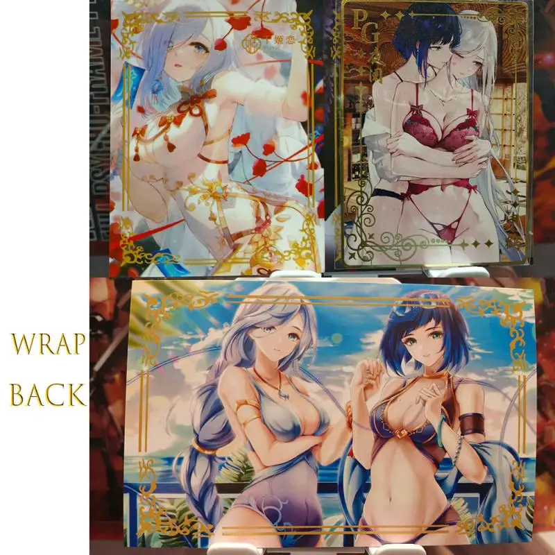 Anime Goddess Story DIY ACG Metal Laser Card Hu Tao Keqing Yelan Toys for boys Collectible Cards Christmas Birthday Present