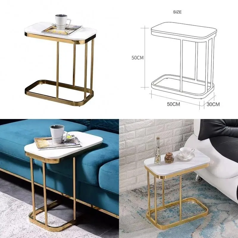 for Modern Furniture Gold Side Table Stainless Steel Coffee Table with Marble Countertops Living Room Sofa Side Table