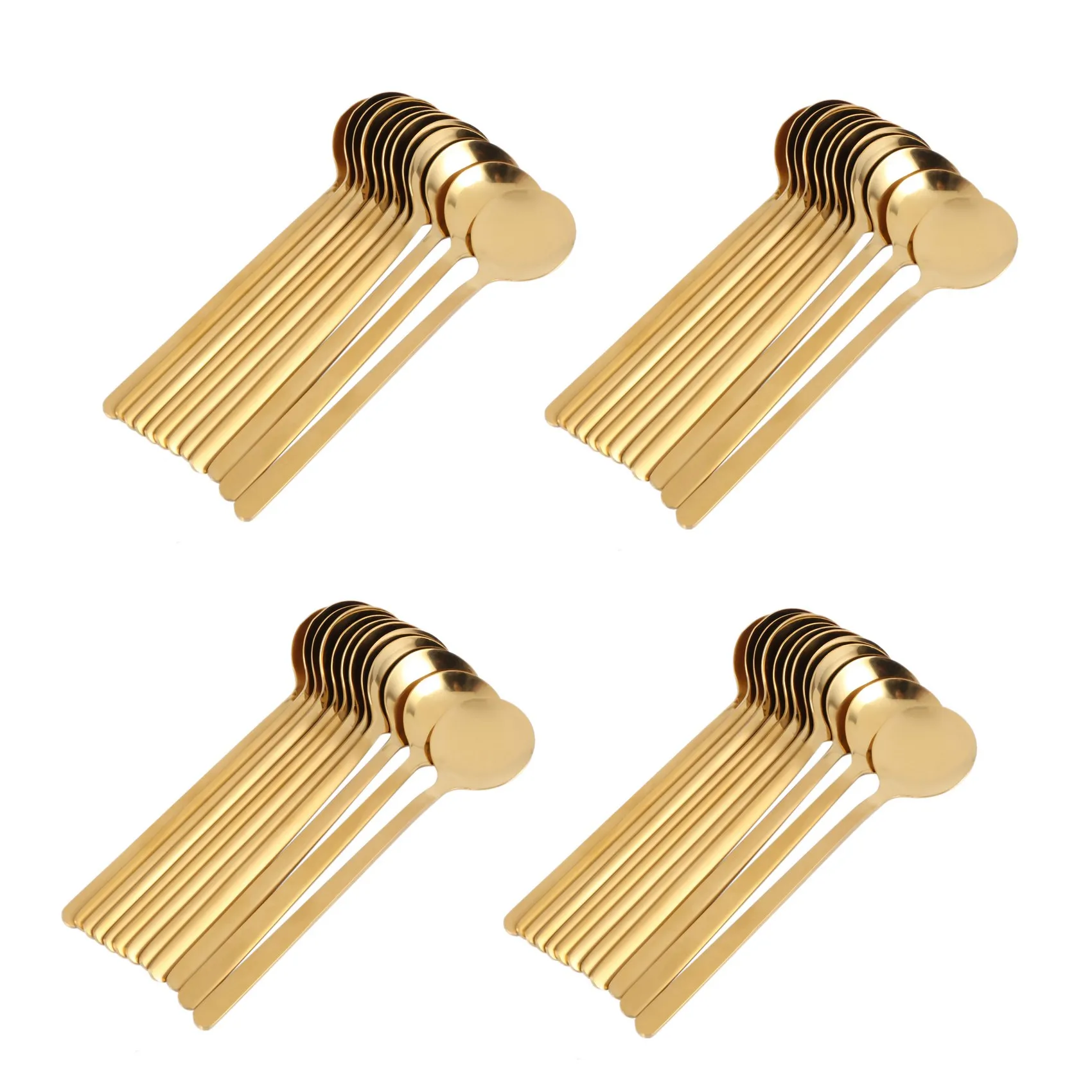ABCA-48X Round Shape Coffee Spoon Stainless Steel Mini Teaspoons Sugar Dessert Spoon Ice Cream Soup Spoon (Gold)