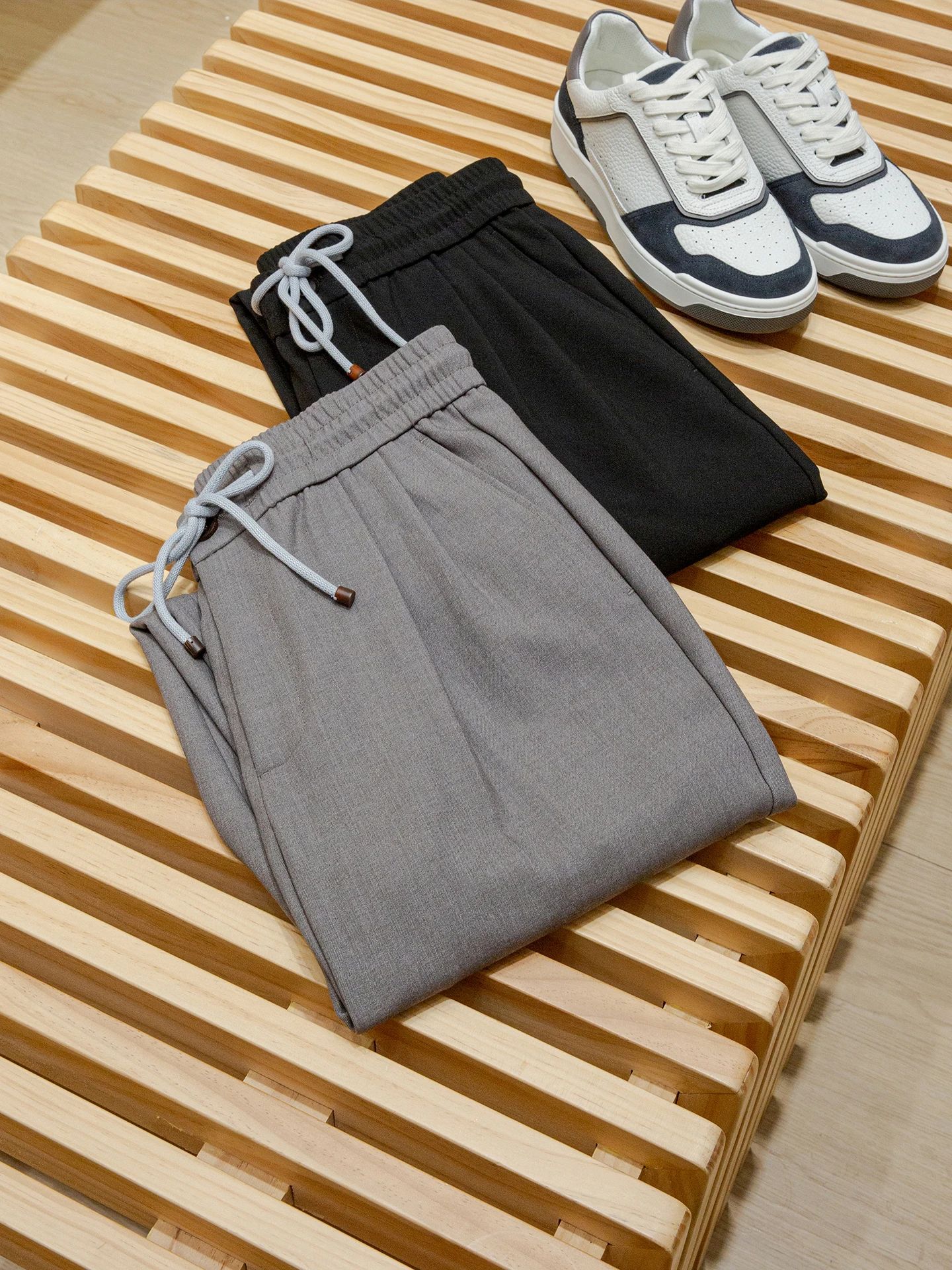 بنطال كاجوال مستقيم بخصر مطاطي للرجال من مزيج الصوف من BC Lyocell #5